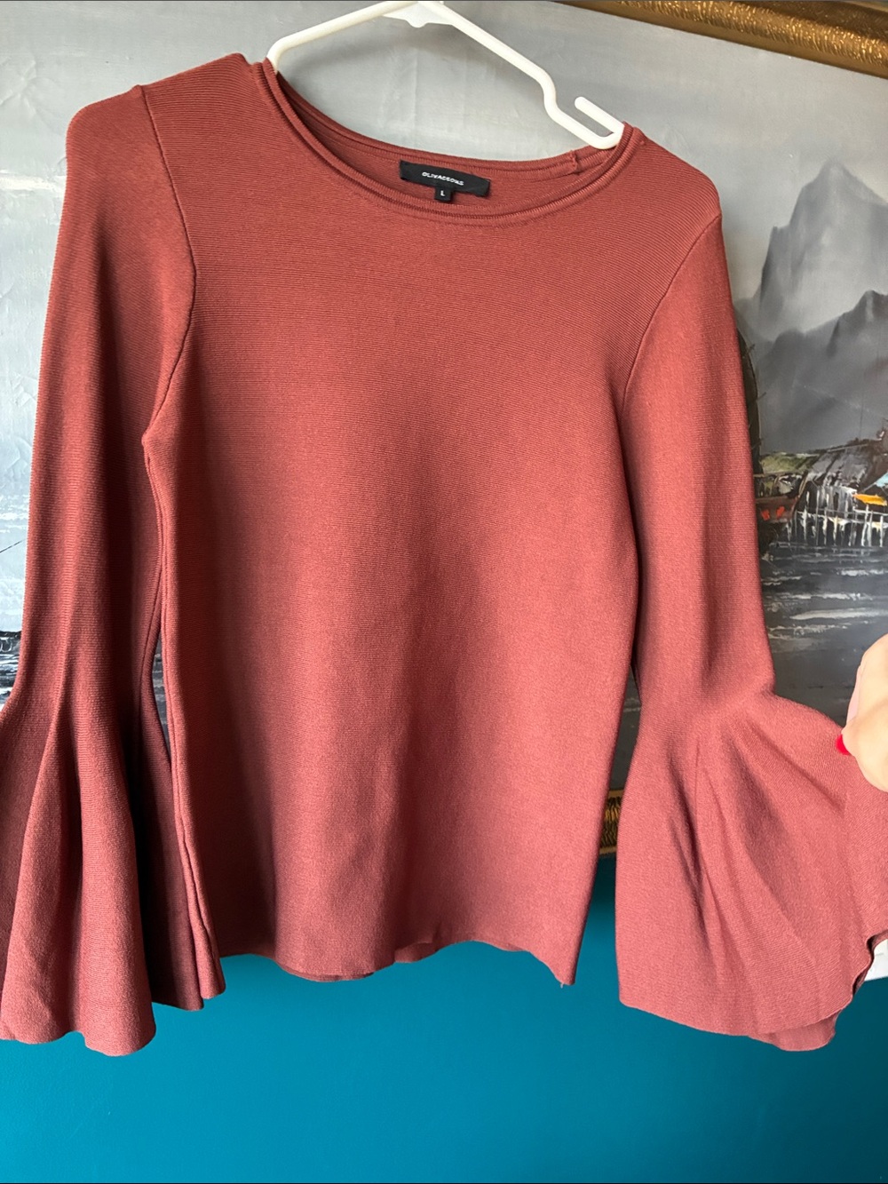 Olivaceous Rust Bell-Sleeve Long-Sleeve Top